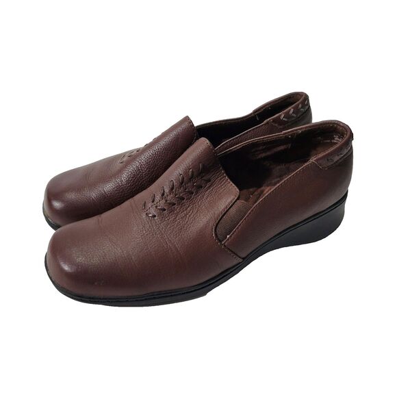 Cobbie Cuddlers Women 8.5 W Brown Leather Loafers Whip Stitch Dream Air Sole - Picture 1 of 10